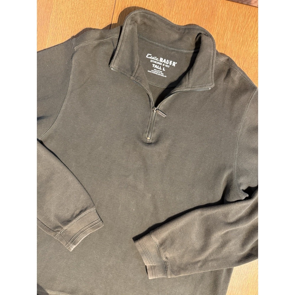 Eddie Bauer Sweater Mens Tall L Green Quarter Zip Long Sleeve‎ Pullover